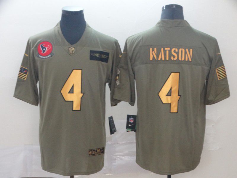Men Houston Texans #4 Watson Gold Nike Olive Salute To Service Limited NFL Jersey